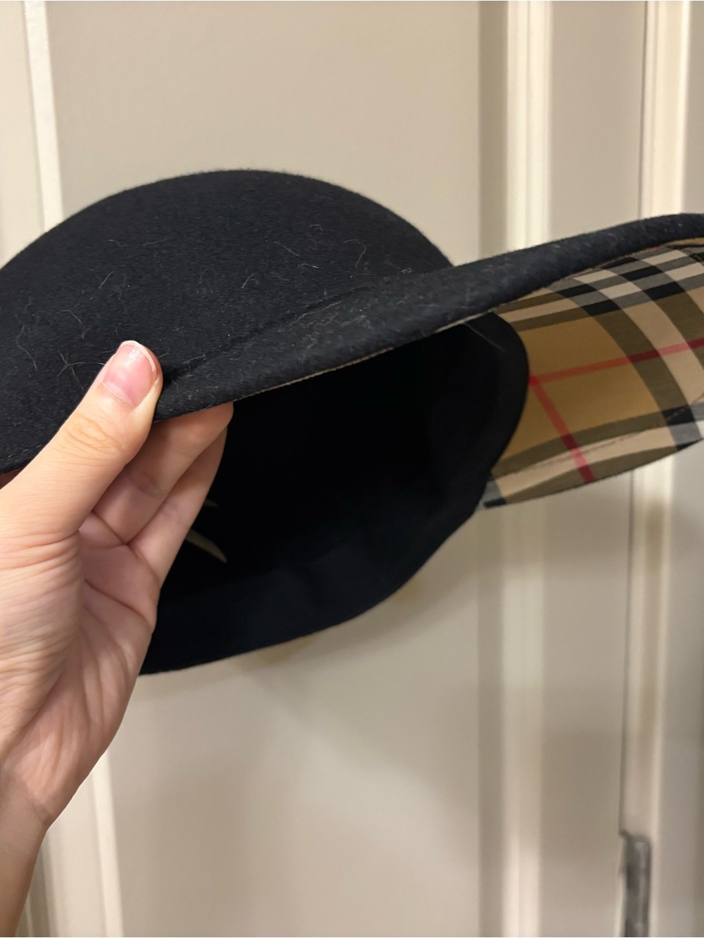 Burberry Felted Wool Baseball Cap, Black, Check, M